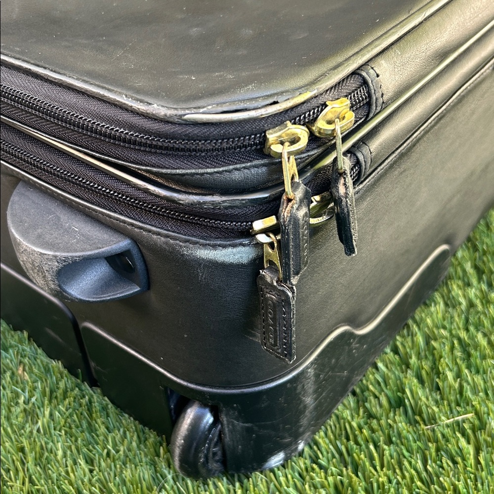 COACH 22" Charcoal Black Leather Rolling HERITAGE CHECK Suitcase Carry On VTG - Picture 9 of 16